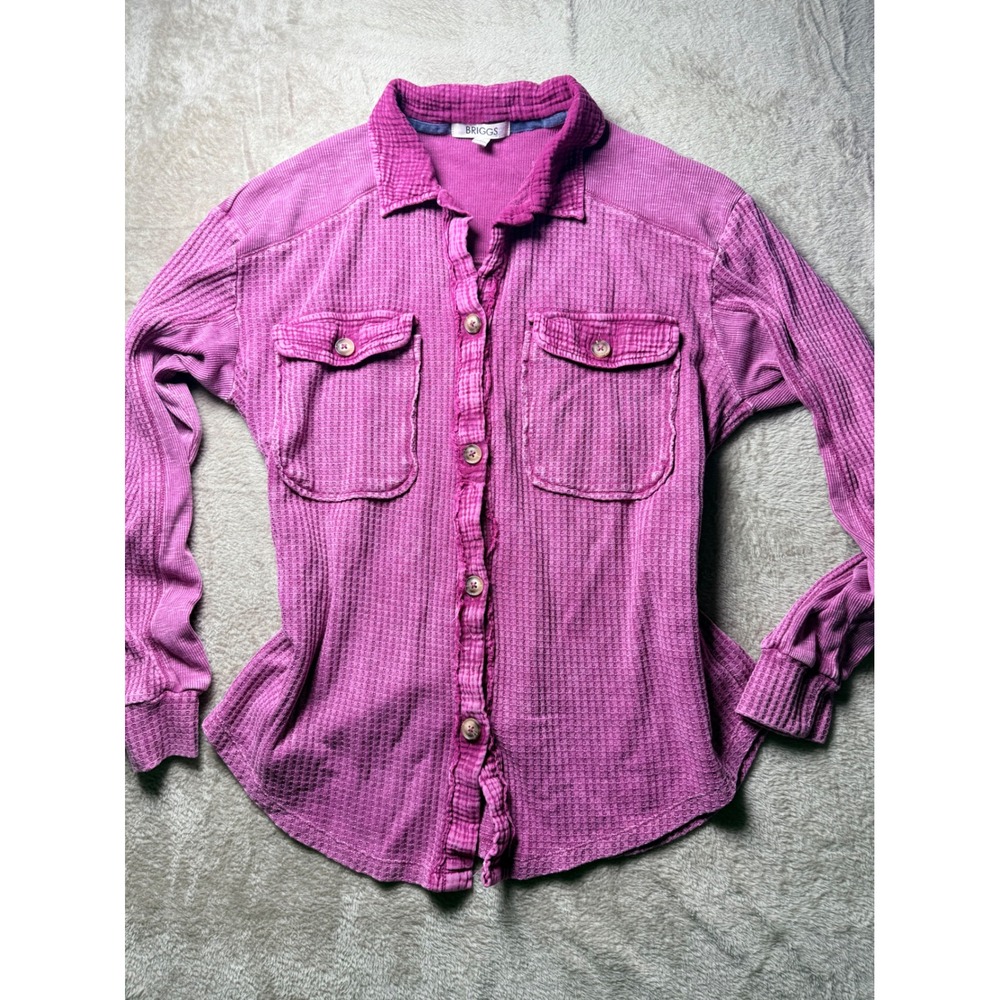 90s Briggs Women  Waffle Knit Button Down Shacket Shirt Small Butter Mom Layer‎